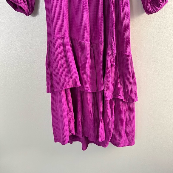 Knox Rose Magenta Fuchsia Wrap V-Neck Midi Ruffle Dress - Picture 5 of 9